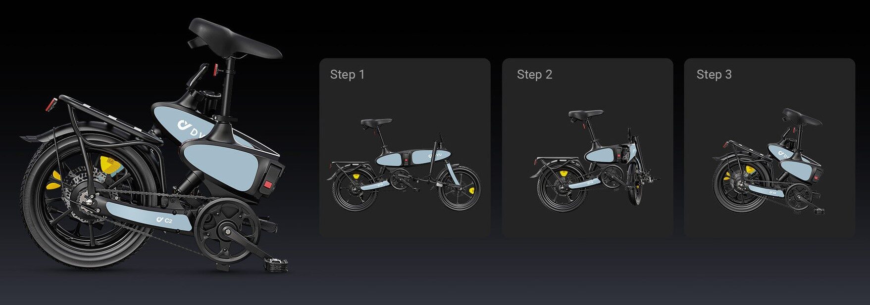 DYU C2 16-calowy składany rower elektryczny – 250W, 48V 7,5Ah, 40 km zasięgu 24 DYU C2 16-calowy składany rower elektryczny – 250W, 48V 7,5Ah, 40 km zasięgu 13