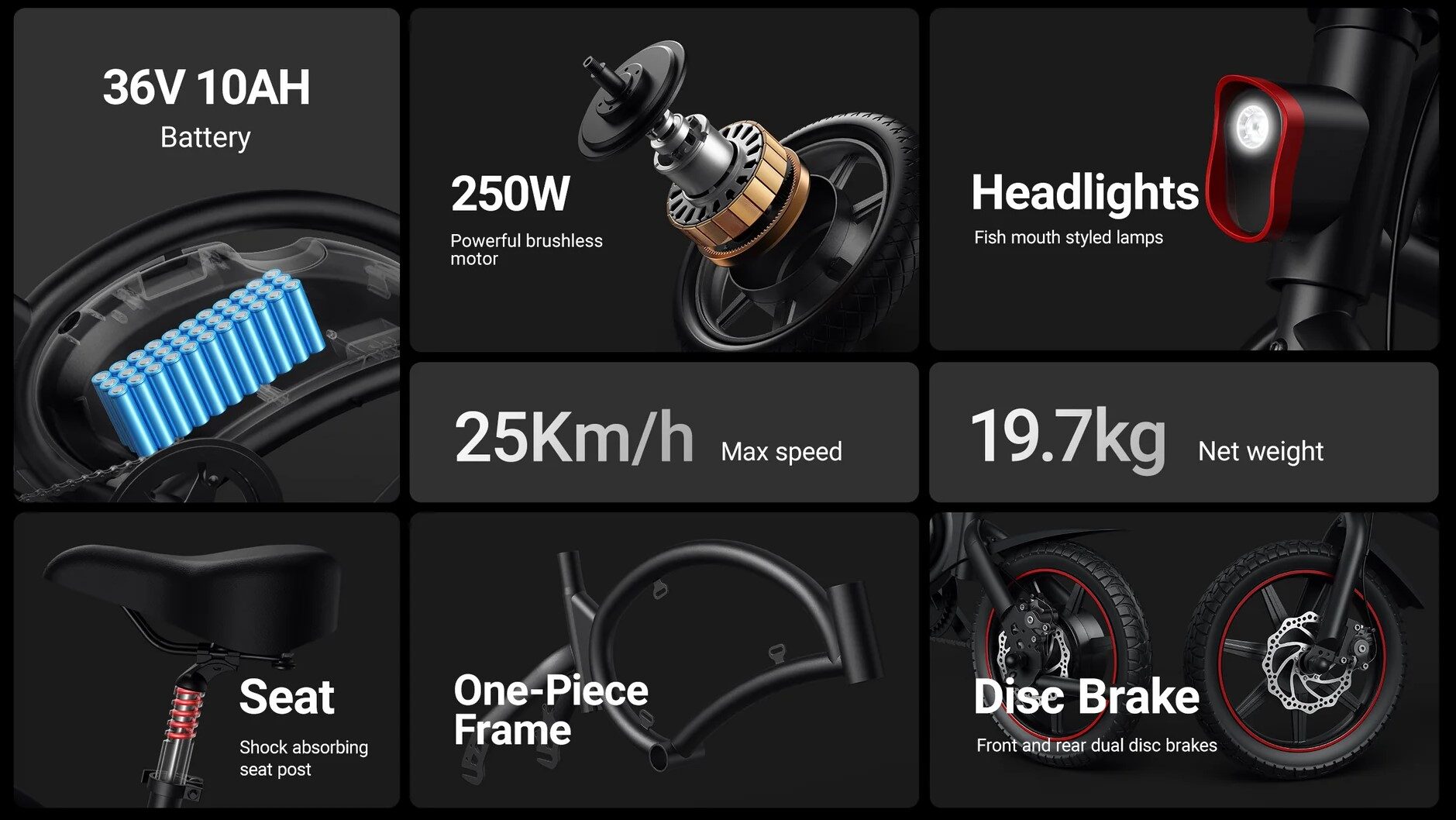 Rower Elektryczny DYU D3F 14" Mini Składany Zasięg, 250 W, 36 V–10 Ah, do 50 km 28 Rower Elektryczny DYU D3F 14" Mini Składany Zasięg, 250 W, 36 V–10 Ah, do 50 km 15