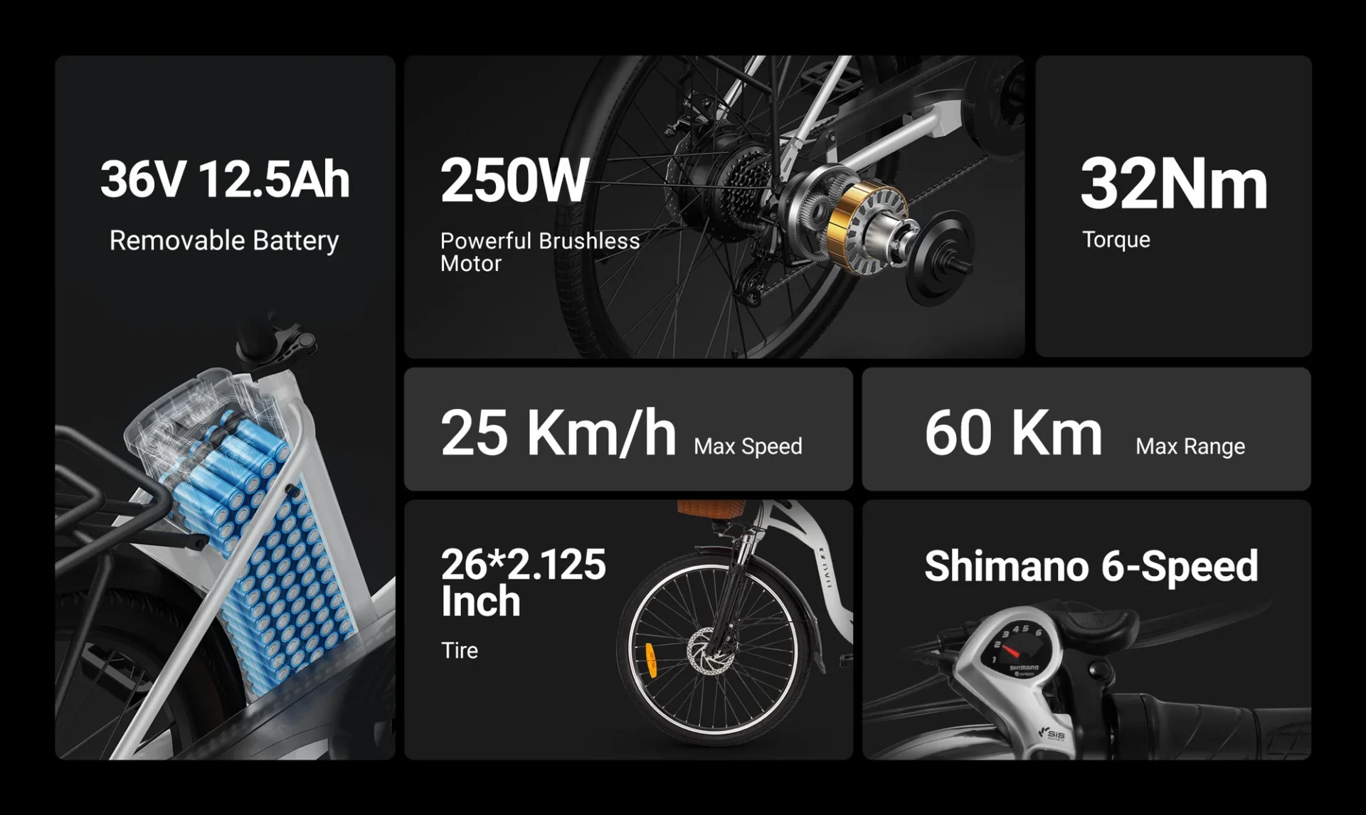 Rower elektryczny DYU C6 26″ miejski z baterią 36 V 12,5 Ah i silnikiem 250 W 26 Rower elektryczny DYU C6 26″ miejski z baterią 36 V 12,5 Ah i silnikiem 250 W 14