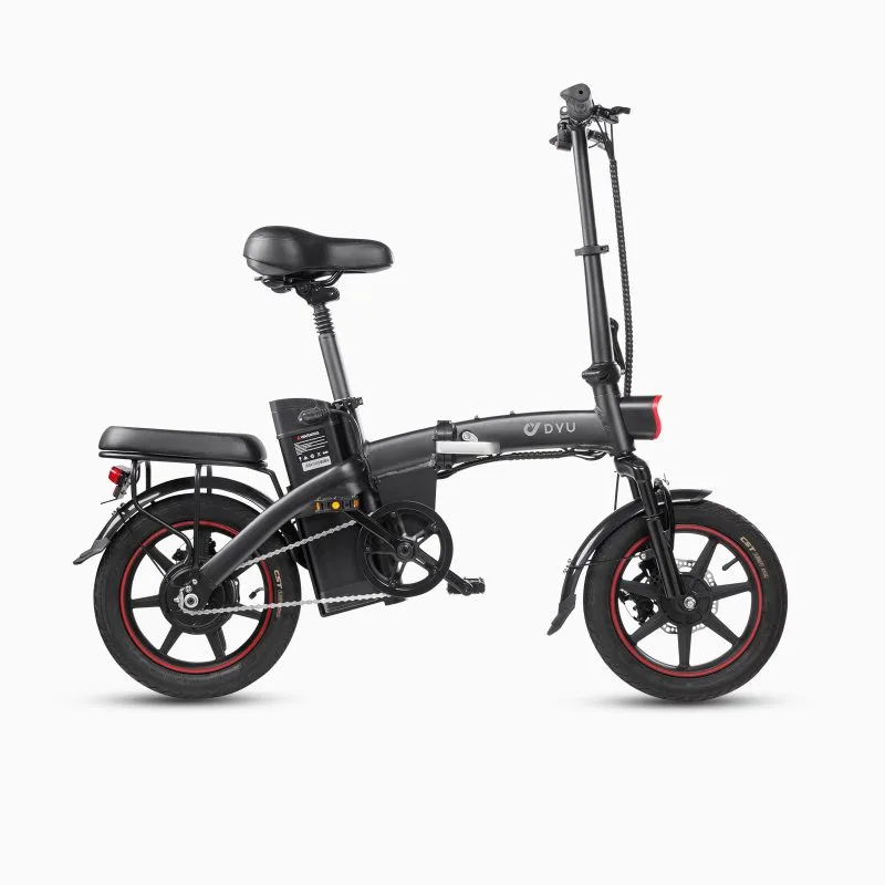 Lekki składany rower elektryczny DYU A5 14 cali – kompaktowy e-bike z zasięgiem do 60 km na wspomaganiu