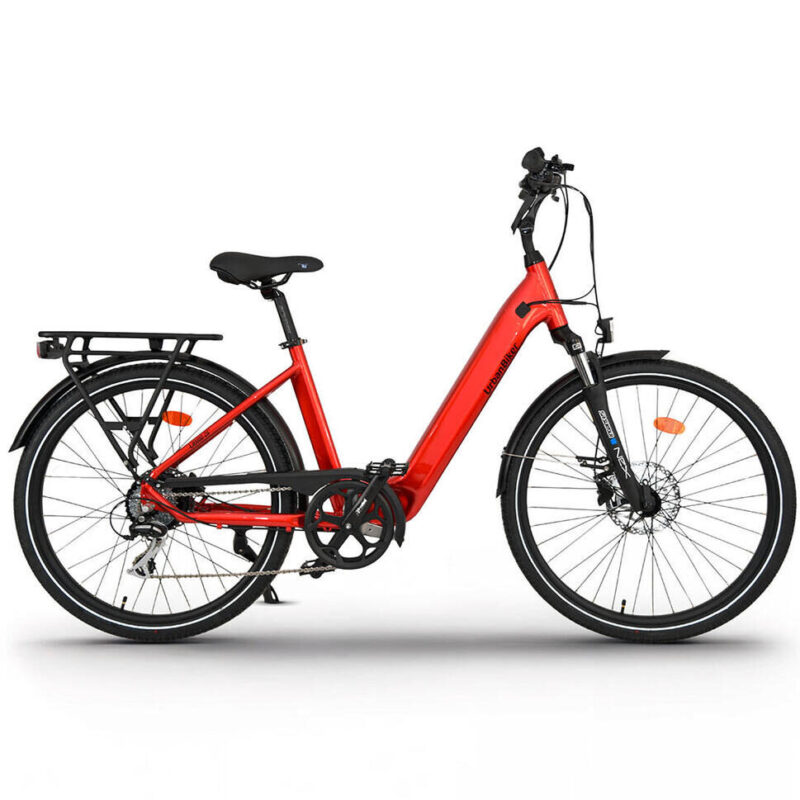 Rower elektryczny miejski Urbanbiker UB100 28" czerwony – zasięg do 140 km