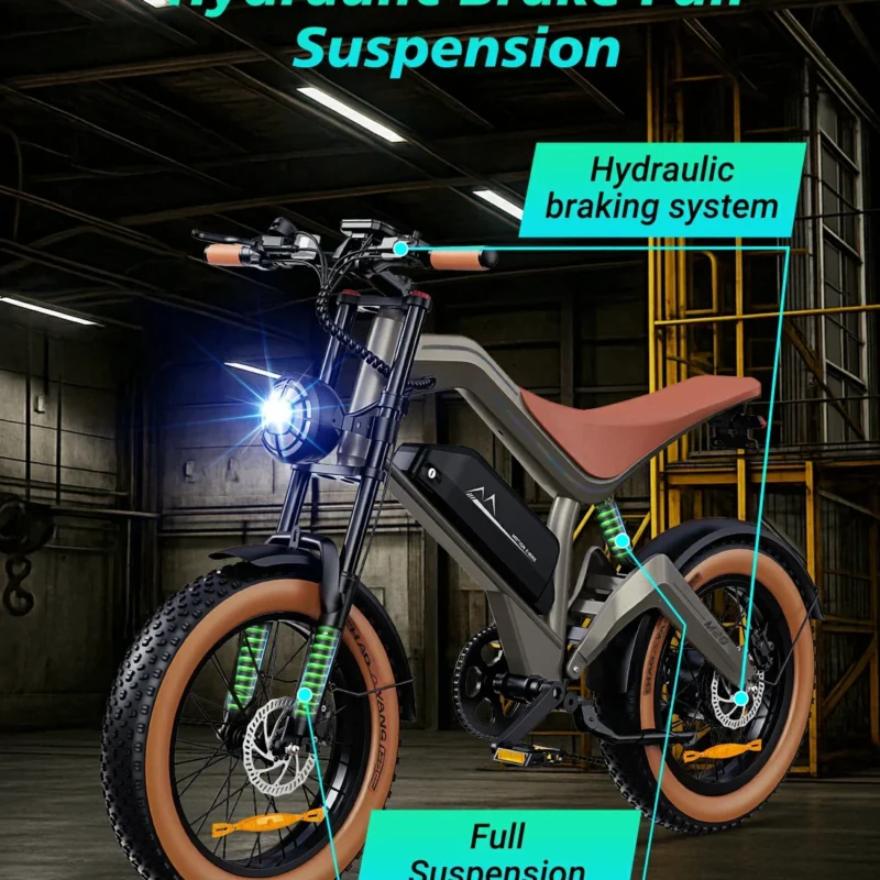 Mocny E-Rower 20″ 750W z Dużym Zasięgiem i Oponami Terenowymi 6